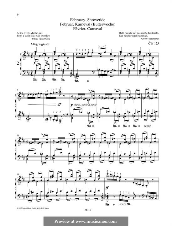 No.2 February (The Carnival): Para Piano by Pyotr Tchaikovsky