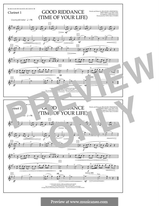 Good Riddance (Time of Your Life) arr. Tom Wallace: Clarinet 1 part by Billie Joe Armstrong, Tré Cool, Michael Pritchard