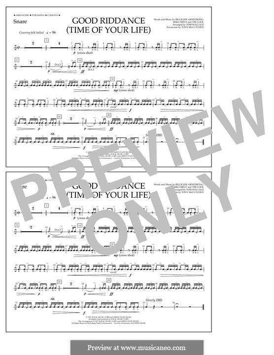 Good Riddance (Time of Your Life) arr. Tom Wallace: Snare part by Billie Joe Armstrong, Tré Cool, Michael Pritchard