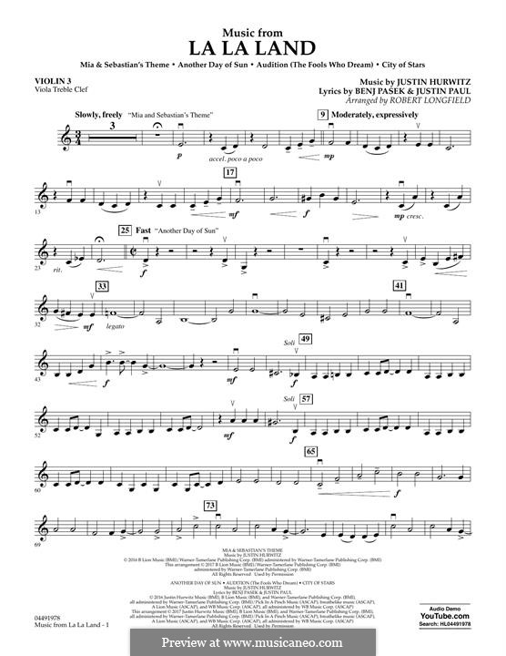 Music from La La Land: Violin 3 (Viola Treble Clef) part by Justin Hurwitz