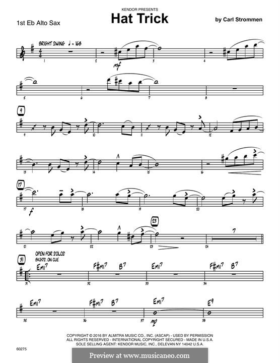 Hat Trick: 1st Eb Alto Saxophone part by Carl Strommen
