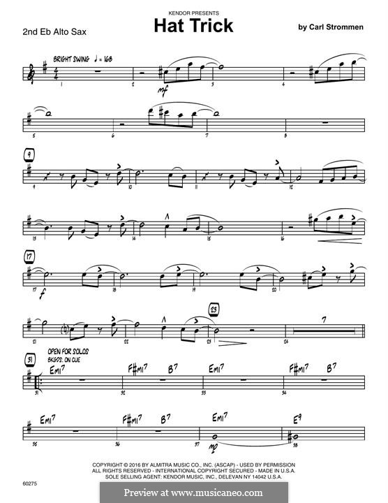 Hat Trick: 2nd Eb Alto Saxophone part by Carl Strommen