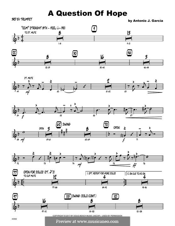 A Question of Hope: 3rd Bb Trumpet part by Antonio J. Garcia