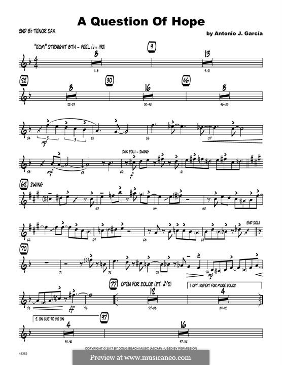 A Question of Hope: 2nd Bb Tenor Saxophone part by Antonio J. Garcia