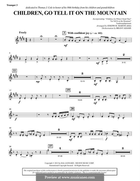 Children, Go Tell It on the Mountain: Bb Trumpet 3 part by folklore