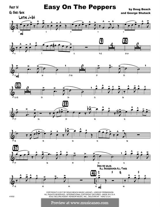 Easy on The Peppers: Eb Baritone Saxophone part by Doug Beach