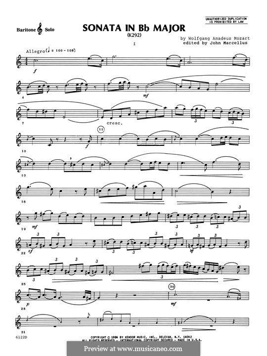 Sonata for Bassoon and Cello in B Flat Major, K.292: Version for Baritone T.C. and piano – solo part by Wolfgang Amadeus Mozart