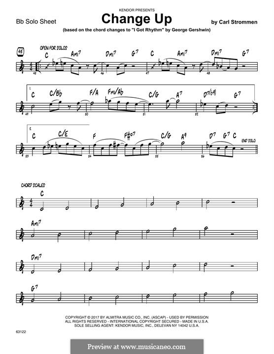 Change Up (based on I Got Rhythm by George Gershwin): Solo Sheet - Tenor Sax part by Carl Strommen