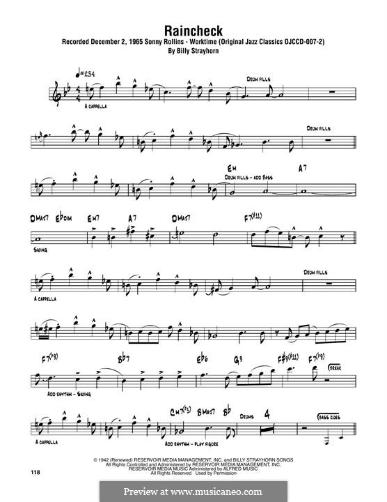 Raincheck (Duke Ellington): para saxofone tenor by Billy Strayhorn