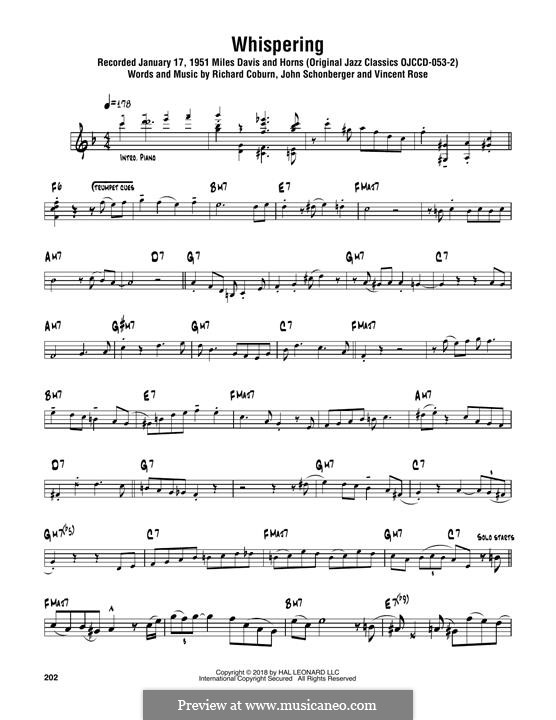 Whispering (Benny Goodman): para saxofone tenor by John Schonberger, Richard Coburn, Vincent Rose