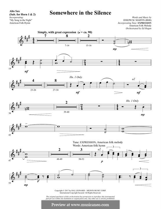 Somewhere in the Silence: Alto Sax 1-2 (sub. Horn 1-2) part by Joseph M. Martin