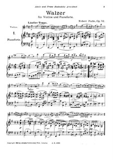 Twelve Waltzes for Violin and Piano, Op.92: Twelve Waltzes for Violin and Piano by Robert Fuchs