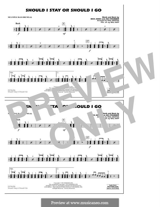 Should I Stay or Should I Go (arr. Paul Murtha): Multiple Bass Drums part by Joe Strummer, Mick Jones