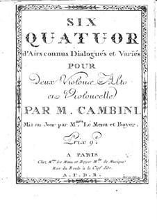 Six Quatuors d'Airs connus Dialogués et Variés: violino parte I by Giuseppe Maria Cambini