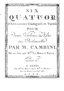 Six Quatuors d'Airs connus Dialogués et Variés: parte violoncelo by Giuseppe Maria Cambini