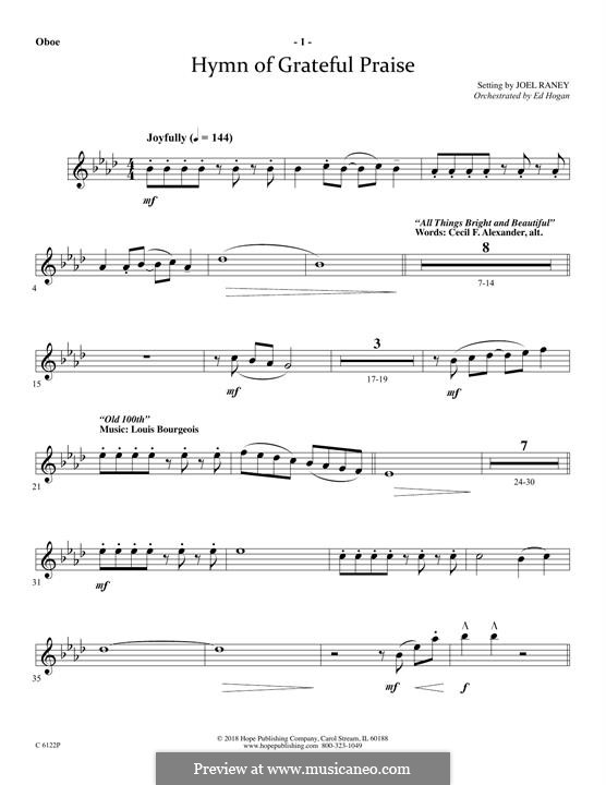 Hymn of Grateful Praise: parte Oboe by Joel Raney