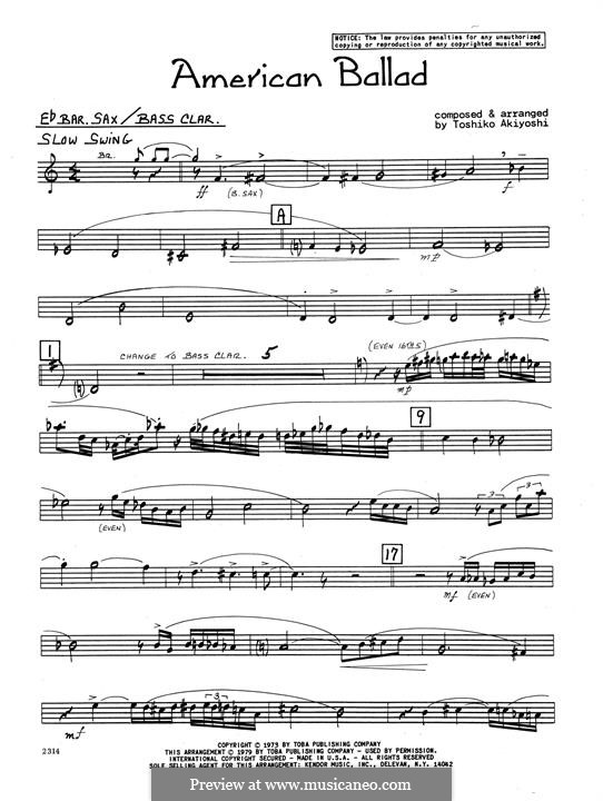American Ballad: Eb Baritone Saxophone part by Toshiko Akiyoshi