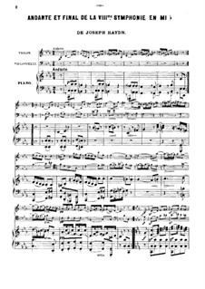Symphony No.103 in E Flat Major 'Drum Roll', Hob.I/103: Movements II and IV, for violin, cello and piano by Joseph Haydn