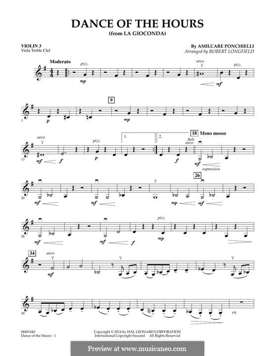 Dance of the Hours: Violin 3 (Viola Treble Clef) part by Amilcare Ponchielli