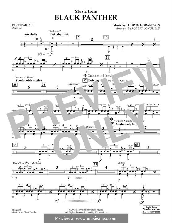 Music from Black Panther (arr. Robert Longfield): Percussion 1 part by Ludwig Goransson