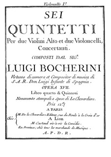 Six Quintets for Strings, G.283-288 Op.18: Cello I parts by Luigi Boccherini