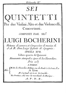 Six Quintets for Strings, G.283-288 Op.18: Cello II parts by Luigi Boccherini