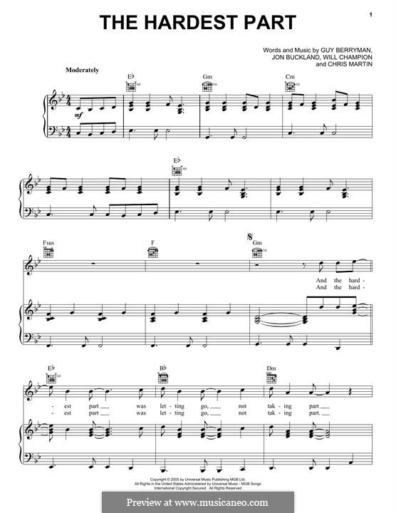 The Hardest Part (Coldplay): Para vocais e piano (ou Guitarra) by Chris Martin, Guy Berryman, Jonny Buckland, Will Champion