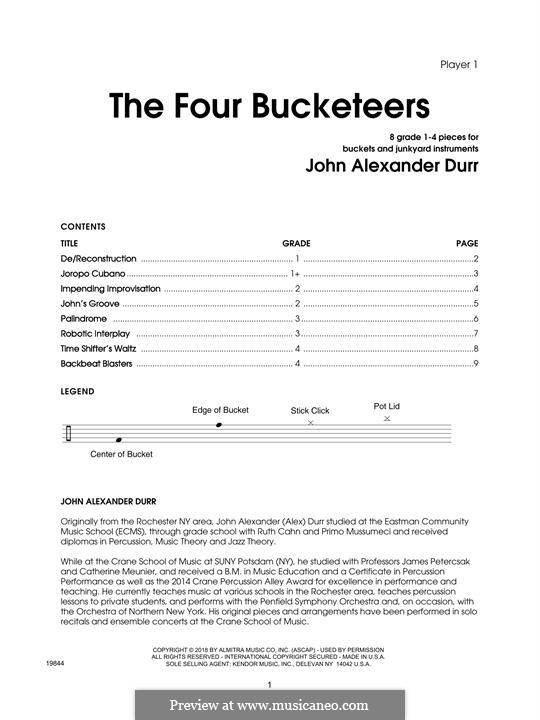 The Four Bucketeers: Percussion 1 part by John Alexander Durr