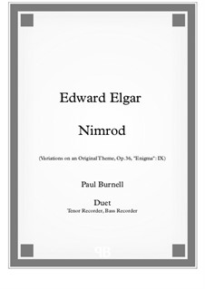 Variation No.9 'Nimrod': For duet: tenor and bass recorder - score and parts by Edward Elgar