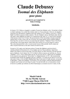 Toomai des éléphants for solo piano: Toomai des éléphants for solo piano by Claude Debussy