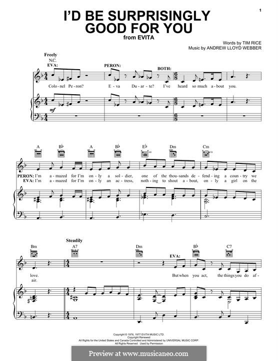 I'd Be Surprisingly Good for You: Para vocais e piano (ou Guitarra) by Andrew Lloyd Webber