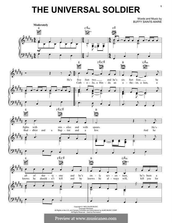 The Universal Soldier: Para vocais e piano (ou Guitarra) by Buffy Sainte-Marie