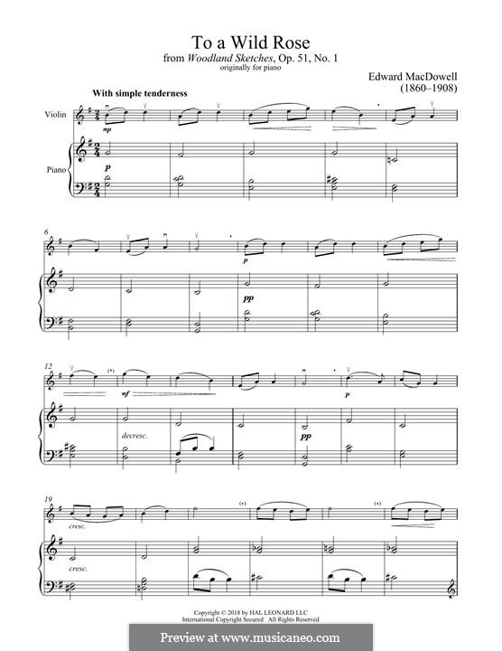 No.1 To a Wild Rose: para violino by Edward MacDowell