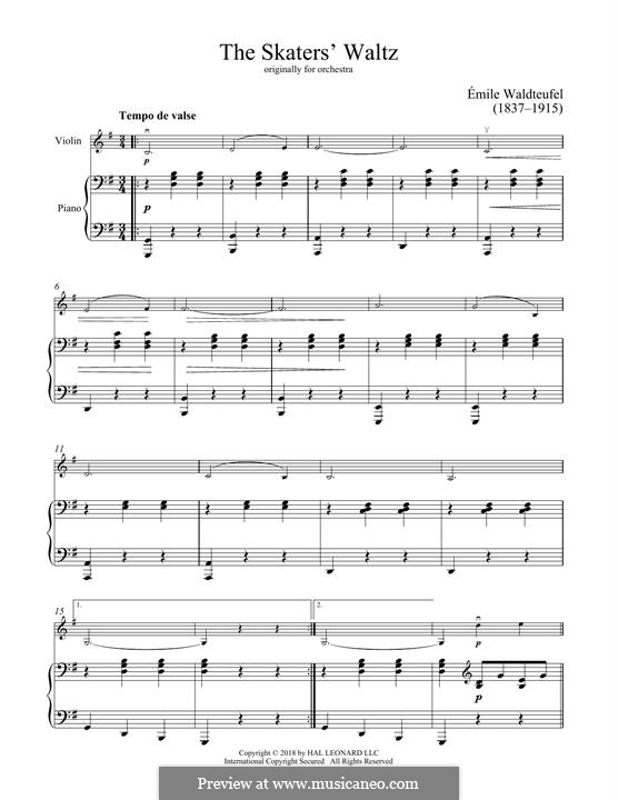 The Skaters Waltz: para violino by Émile Waldteufel