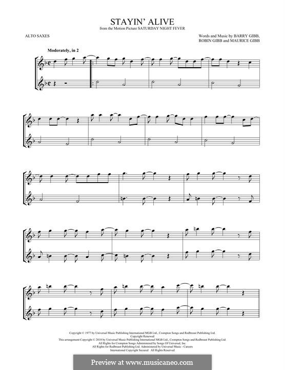Stayin' Alive (The Bee Gees): para dois alto saxophones by Barry Gibb, Maurice Gibb, Robin Gibb
