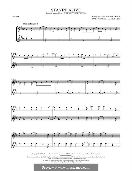 Stayin' Alive (The Bee Gees): para dois violinos by Barry Gibb, Maurice Gibb, Robin Gibb