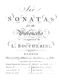 Sonata for Cello and Basso Continuo No.2, G.6: Partitura completa by Luigi Boccherini