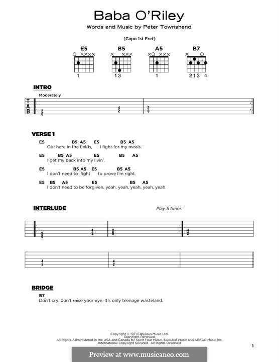 Baba O'Reilly (from Summer of Sam): Para Guitarra by Peter Townshend