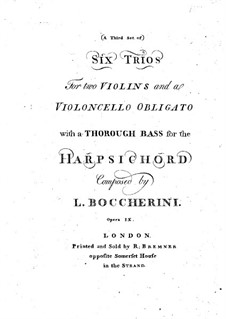 Six String Trios, Op.6: Basso continuo parts, G.89-96 by Luigi Boccherini