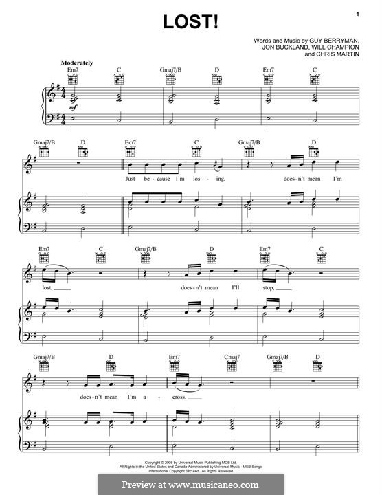 Lost+ (Coldplay feat. Jay-Z): Para vocais e piano (ou Guitarra) by Chris Martin, Guy Berryman, Jonny Buckland, Jay-Z, Will Champion