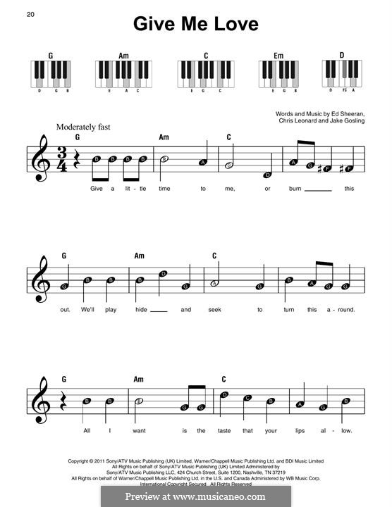Give Me Love: Para Piano by Ed Sheeran, Christopher Leonard, Jake Gosling