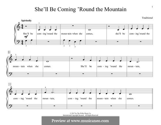 She'll Be Comin' 'Round the Mountain: Para Piano by folklore