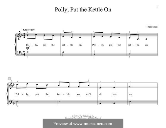 Polly Put the Kettle on: Para Piano by folklore