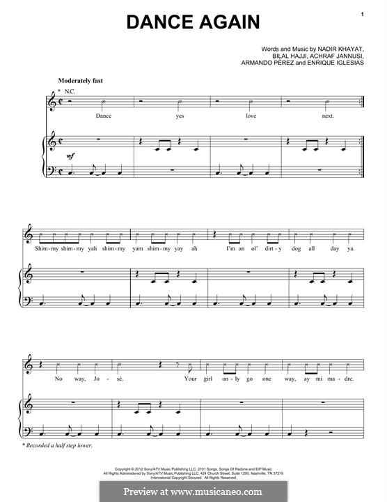 Dance Again (feat. Pitbull): Para vocais e piano (ou Guitarra) by Achraf Janussi