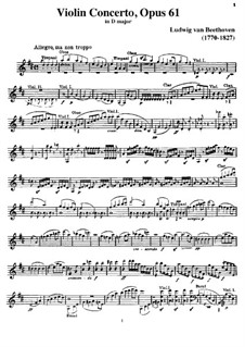 Concerto for Violin and Orchestra in D Major, Op.61: versão para violino e piano - parte violino by Ludwig van Beethoven