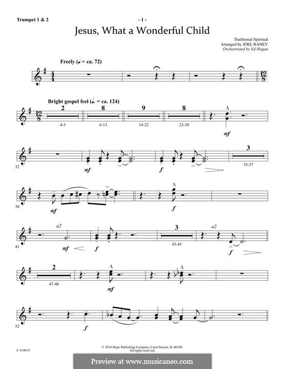 Jesus, What a Wonderful Child: Bb Trumpet 1 & 2 part by folklore