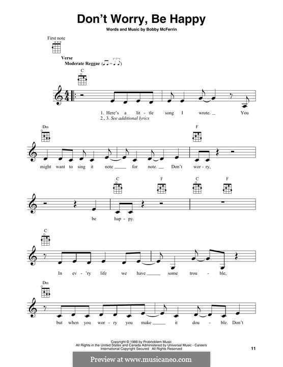 Don't Worry, Be Happy: For banjo by Bobby McFerrin