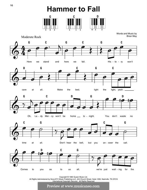 Hammer to Fall (Queen): Facil para o piano by Brian May