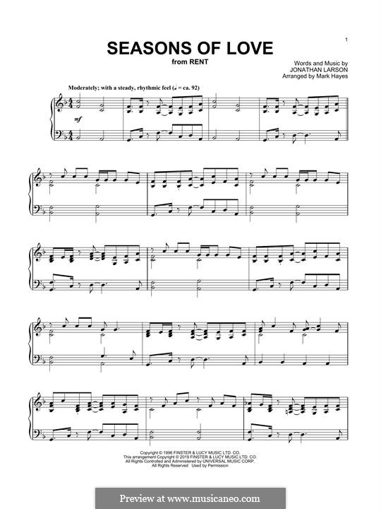 Seasons of Love (from Rent): Para Piano by Jonathan Larson