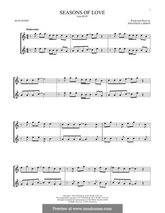 Seasons of Love (from Rent): para dois alto saxophones by Jonathan Larson